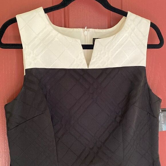 JESSICA HOWARD MISSY COLOR-BLOCK IVORY/BLACK SLEEVELESS SHEATH DRESS 12 NWT - Picture 13 of 14